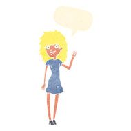 cartoon happy woman waving with speech bubble N10