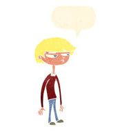 cartoon suspicious boy with speech bubble N10