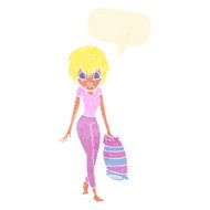 cartoon woman going to bed with speech bubble N10