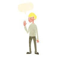 cartoon waving man with speech bubble N38