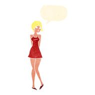cartoon pretty woman in dress with speech bubble N48