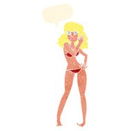 cartoon pretty woman in bikini with speech bubble N9