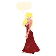 cartoon pretty woman in dress with speech bubble N49