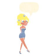 cartoon woman posing in dress with speech bubble N36