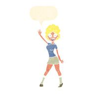 cartoon woman dancing with speech bubble N28