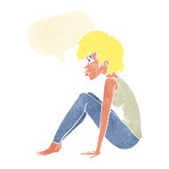 cartoon woman sitting with speech bubble N19