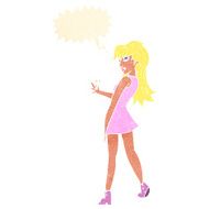 cartoon woman posing in dress with speech bubble N37