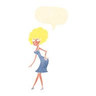 cartoon woman posing in dress with speech bubble N38