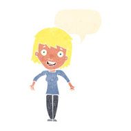 cartoon woman shrugging shoulders with speech bubble N464