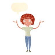 cartoon woman shrugging shoulders with speech bubble N467