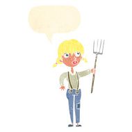 cartoon farmer girl with speech bubble N10