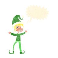 cartoon excited christmas elf with speech bubble N10