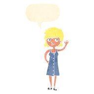 cartoon pretty woman waving with speech bubble N81