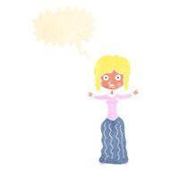 cartoon worried victorian woman with speech bubble N10
