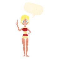 cartoon woman in striped swimsuit with speech bubble N10
