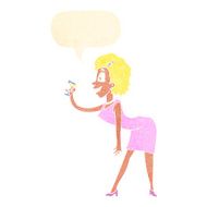 cartoon woman with drink speech bubble N9