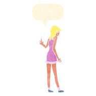 cartoon woman waving with speech bubble N316