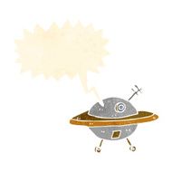 cartoon flying saucer with speech bubble N6