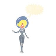 cartoon space woman with speech bubble N28