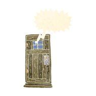 cartoon old wood door with speech bubble N2