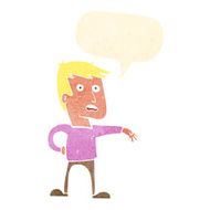 cartoon man making camp gesture with speech bubble N29
