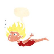 cartoon woman swimming underwater with speech bubble N10