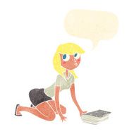 cartoon girl picking up book with speech bubble N10