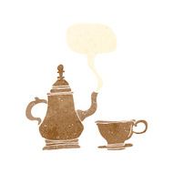 cartoon coffee pot and cup with speech bubble N2