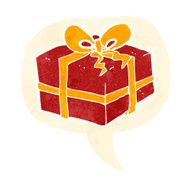cartoon christmas present with speech bubble N2