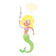 cartoon mermaid and fish hook with speech bubble N8