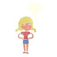 cartoon pretty girl with hands on hips speech bubble N10