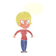 cartoon woman shrugging shoulders with speech bubble N469
