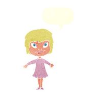 cartoon girl shrugging shoulders with speech bubble N29
