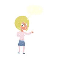 cartoon woman making welcome gesture with speech bubble N10