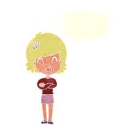 cartoon happy woman with folded arms speech bubble N19