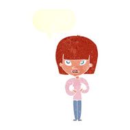 cartoon woman gesturing at herself with speech bubble N10