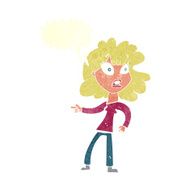 cartoon worried woman pointing with speech bubble N9