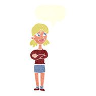 cartoon smug woman with speech bubble N20