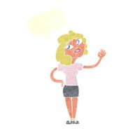 cartoon woman waving with speech bubble N317