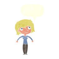cartoon woman shrugging with speech bubble N57