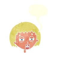 cartoon woman narrowing eyes with speech bubble N10