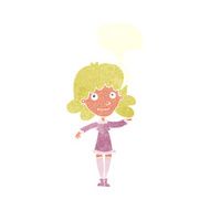 cartoon friendly woman waving with speech bubble N48