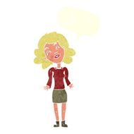 cartoon woman shrugging shoulders with speech bubble N470