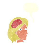 cartoon female head with brain symbol speech bubble N19