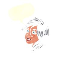 cartoon pretty female face with speech bubble N90