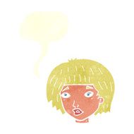 cartoon bored looking woman with speech bubble N9