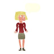 cartoon woman shrugging shoulders with speech bubble N471