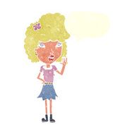 cartoon woman waving with speech bubble N318