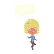 cartoon pretty woman dancing with speech bubble N20