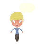 cartoon woman shrugging shoulders with speech bubble N472
